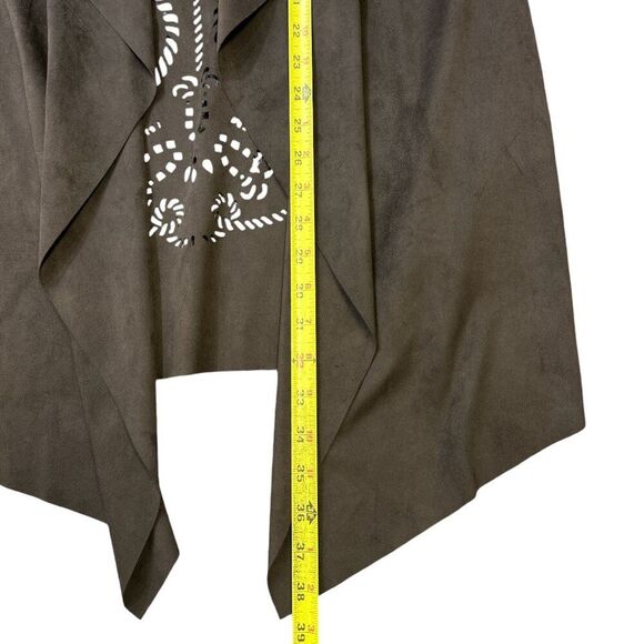 Soft Surroundings Faux Suede Jacket Open Front Brown Laser Cut Sz M Boho Western - Picture 8 of 10